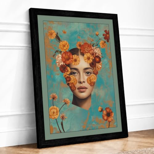 Image of Woman in Bloom Eclectic Framed Wall Art Print A2 Black Frame