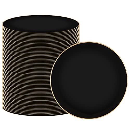 PARTY BARGAINS 13-Inch Charger Plates - 96 Pack, Organic Collection Black Gold Rim, Heavy-Duty Disposable Chargers for Elegant Dining - Ideal for Weddings and Formal Events