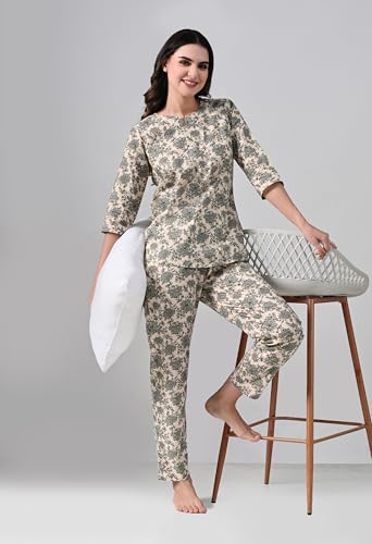 Image of Ichaa Women's Cotton Printed Night Suit - Top & Bottom Set