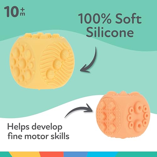 Image of Nuby Silicone Block Poppers - (2-Pack) Interactive Baby Block Toy for Babies 10+ Months - Yellow and Orange