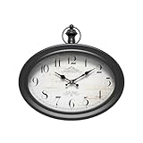 Ddysins Retro Oval Wall Clock. Black Vintage Antique Style. Battery Operated Silent Wall Clocks for Farmhouse, Living Room,Kitchen,Bedroom,Bathroom (10.5' H x 11.3' W)