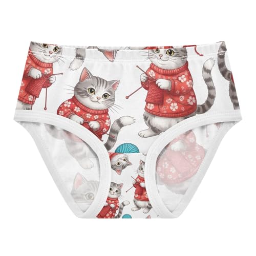 Toddler Girl Briefs, Gray White Cats Red Floral Girls Cotton Underwear, 2–8 Years