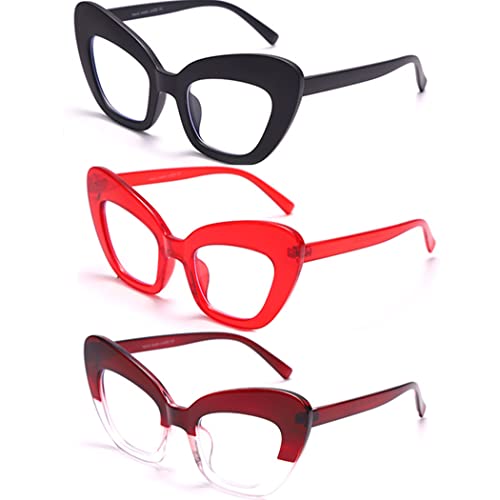 Image of 3Pack style Readers,Blue Light Blocking Computer Cat eye Reading Glasses for Women (black /red /Wine red, 1.50)