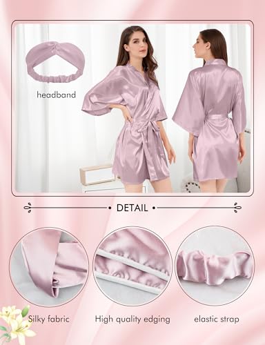 Image of MORFORU Women Bride Bridesmaid Silky Satin Kimono Robe Solid Color Sleepwear for Wedding Party Getting Ready, Short