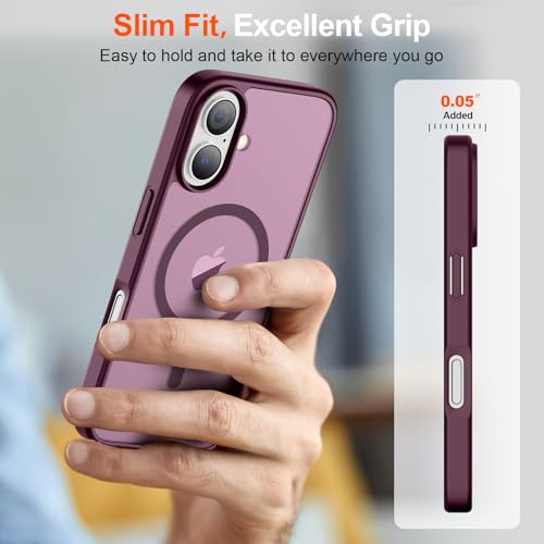 Image of SUPFINE Magnetic for iPhone 17 Case (Compatible with MagSafe)(Military Grade Drop Protection) Translucent Matte Shockproof with Anti-Fingerprint Phone Cover 2025,Wine Red
