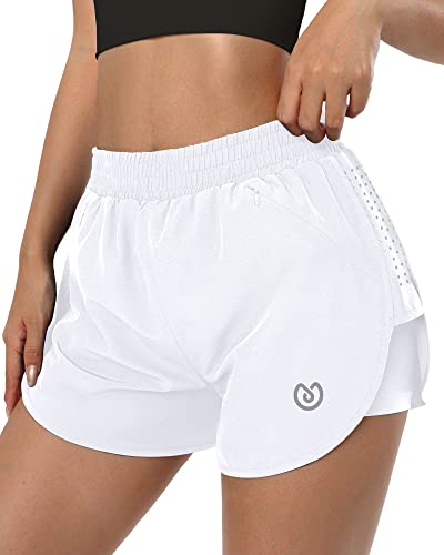 Msdc Athletic Shorts For Women Quick Dry, High Waisted Womens Running Shorts Lightweight Workout Gym Shorts Women With Pocket-(White,L) #TOP22
