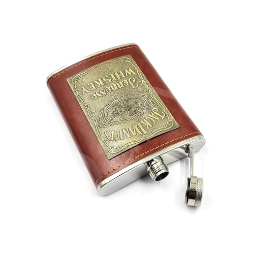 Image of Stainless Steel Hip Flask for Men & Women 8oz (236ml) - Whisky Flask Vodka Alcoholic Liquor Holder with Funnel Drinks Pocket Carrying Case - Leakproof Travel Flasks for Drinks, (Brown No.2)