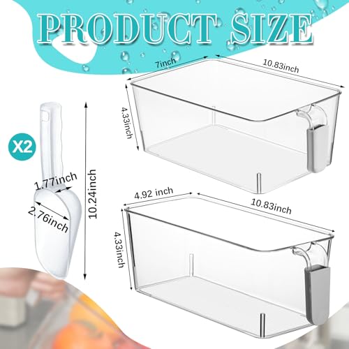 Image of Havawish Ice Storage Bin and Flexible Scoop Set Plastic Freezer Bin with Pull out Handle Storage Bucket Clear for Container with Scoop(Grey,10.83 x 7 x 4.33 In,10.83 x 4.92 x 4.33 in,Classic)