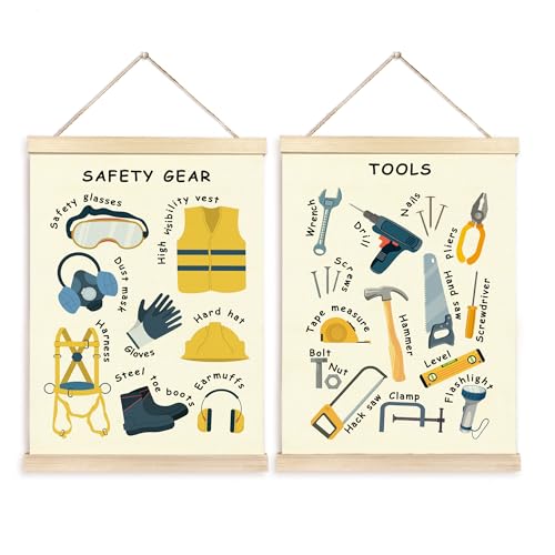 CGBHW Educational Safety Gear Tools Poster Hanger Frame Set of 2, xxxx Posters Wall Art Hanging Decor for Classroom Nursery Kids Room Playroom Preschool，12x16Inch