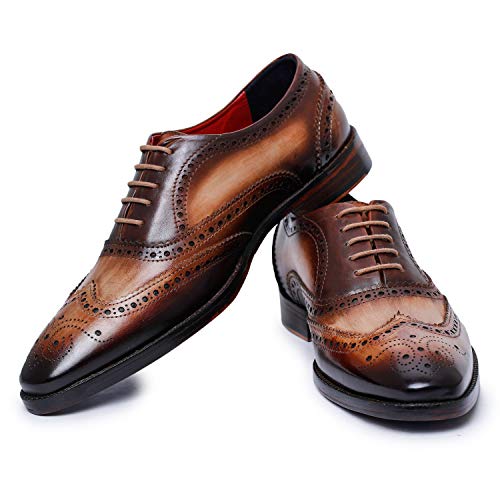 Lethato Wingtip Brogue Oxford Handcrafted Men's Genuine Leather Lace up Dress Shoes- Brown - Thumbnail 6