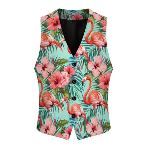 Tropical Flamingos Hibiscus Flowers Novelty Men's Suit Vest Casual Formal Dress Vests Business Waistcoat3