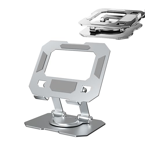 ZenHOMES Soporte ergonómico plegable para portátil con base giratoria de 360°, altura y ángulo ajustables, elevador de aluminio ventilado para portátiles de 10 a 17.3 pulgadas, dispositivos