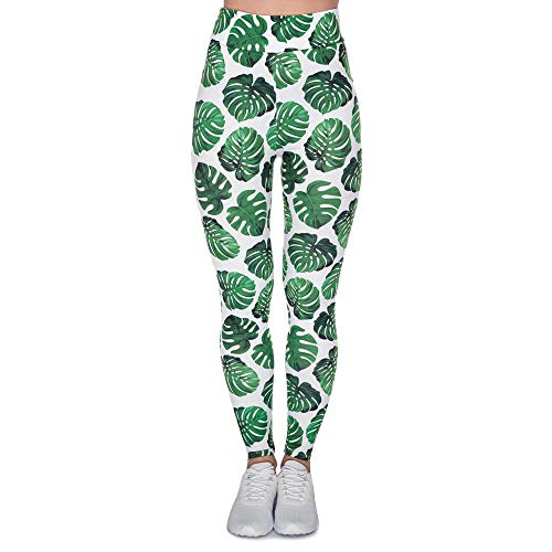 XRHYJW Yoga-Hose Frauen Hohe Taille Legging Monstera Weiß Druck Leggings Mode Fitness Frau Hosen