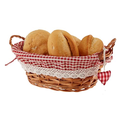 Premier Housewares Bread Basket with Red Gingham Lining | Decorative Oval Serving Basket with Dual Handles | Perfect for Keeping Bread Fresh and Stylish in Your Kitchen