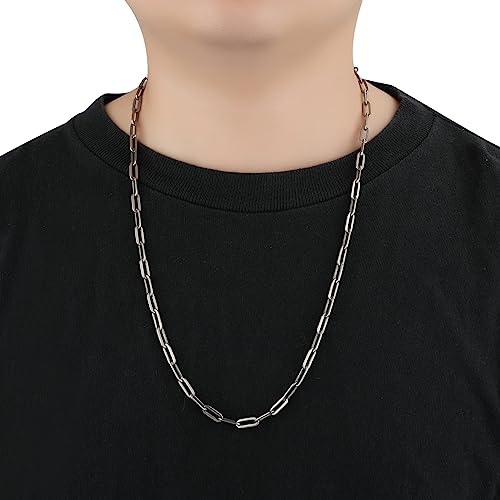 SanThree 5mm Pure Titanium Paperclip Link Chain Necklace, Skin Friendly Solid Titanium Flat Long O Chain Necklaces for Men Women Birthday Anniversary Valentines Daily Wear, 25.6 Inch3