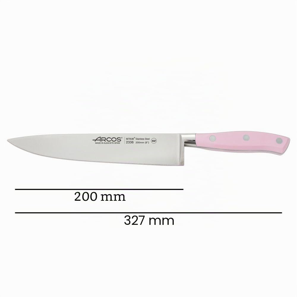 Arcos Ensemble de Couteaux de Cuisine Professionnels Forgés – 3 Couteaux pour Couper et Peler les Aliments, Poignée Ergonomique en Polyoxyméthylène – Série Riviera, Couleur Rose