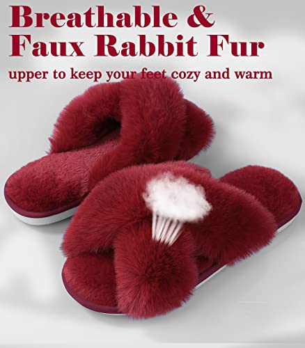 Image of Ankis Women's Fuzzy Slippers Cross Band Memory Foam Open Toe Comfy Soft House Shoes Anti-Slip Indoor Outdoor Gifts for Women