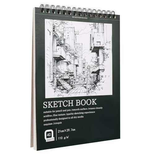 Blocco da disegno, formato A4, blocco da disegno, con copertina rigida, a spirale, per artisti, principianti, pittura, schizzi, appunti, graffiti, 80 pagine/40 fogli