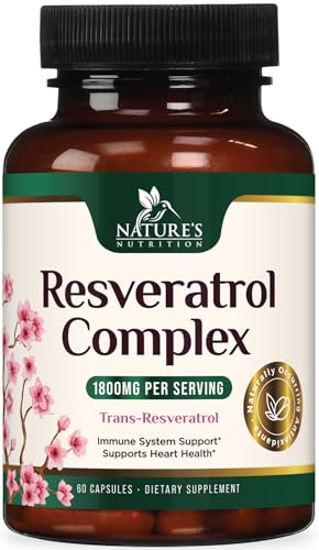 Resveratrol Supplement - 1800mg Per Serving Extra Strength Resveratrol Blend - Antioxidant Blend for Healthy Aging, Heart Health, Cellular Energy & Immune Support - Bottled in USA - 60 Capsules