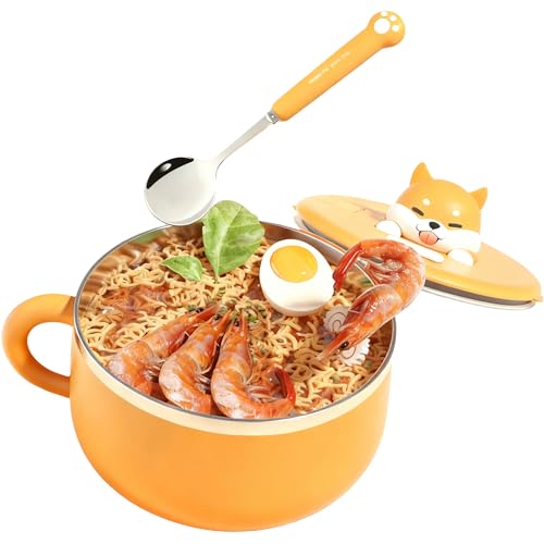 Umllpet Bol Ramen avec Couvercle 1200ml, Bol à Nouilles Instantané en Acier Inoxydable 304, Micro-ondable, Isolant, Portable pour Nouilles Instantanées, Soupe, Bento, Déjeuner, Salades et Raviolis