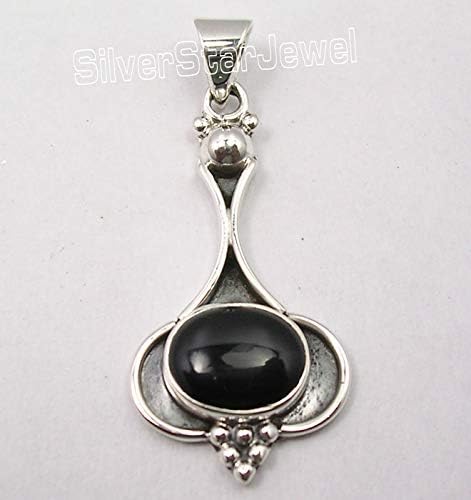 Sterling Silver Black Onyx tcw 2.7 Necklace Pendant 1.5"