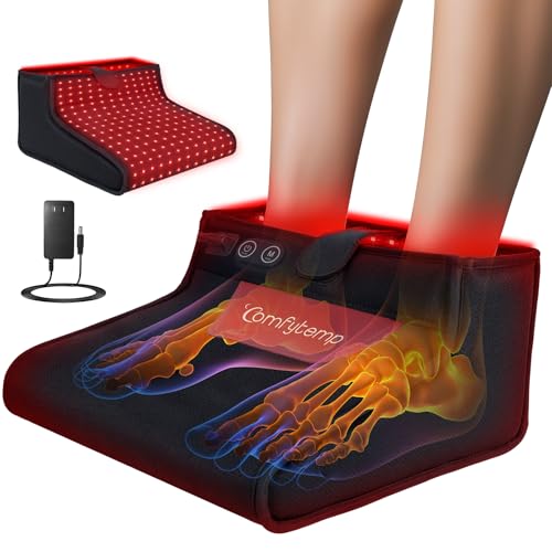 Comfytemp Red Light Therapy for Feet, 360 LEDs 43W Near Infrared Light Therapy Boot, 3D Heated Feet Wrap for Ankle Heel Sole Plantar Joint Muscle Pain Relief, Up to Foot Size 12