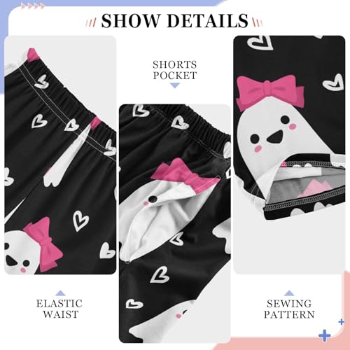 Pajama Pants Lounge Sleep PJ Bottoms Sleepwear Elastic Waist Drawstring S Bow Ghost Love4