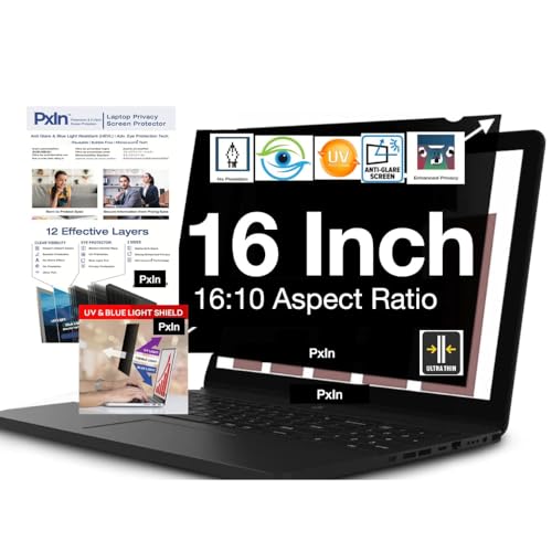 Image of Pxin 16 Inch (16:10) Laptop Privacy Screen Filter - NO Eye Strain | Anti-Blue Light + Anti-Glare | No Dry Eyes | Privacy Screen Protector