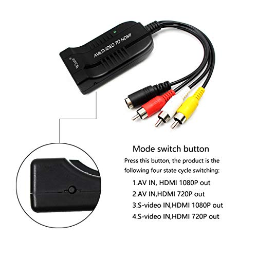 Wiistar AV CVBS to HDMI Converter Male Composite Female RCA S-Video to HDMI Adapter Support 720P 1080P for TV VHS VCR DVD - Thumbnail 5
