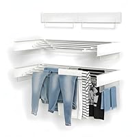 Zentuary Home Wall Mounted Clothes Airer – Retractable Clothes Drying Rack with Towel Rails – Plasterboard Wall Plugs & Screws Included – Space-Saving Indoor/Outdoor Laundry Dryer - 80cm