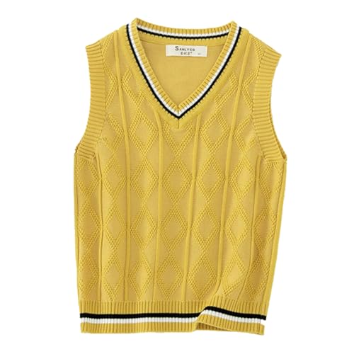 Sxiwei Kids Boys Girls V-Neck Knitted Sweaters Vest Sleeveless Tank Top Cable Knit Waistcoat Jumper School Knitwear Yellow 1-2 Years