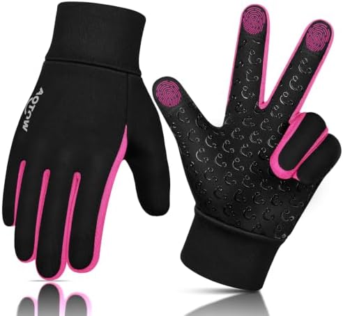 AOTOW Kinder Handschuhe Winter Thermo Laufhandschuhe - Touchscreen Fahrradhandschuhe Warm Kinderhandschuhe Winddichte Warme Fahrrad Handschuh Softshell Reithandschuhe für 4-12 Jahr