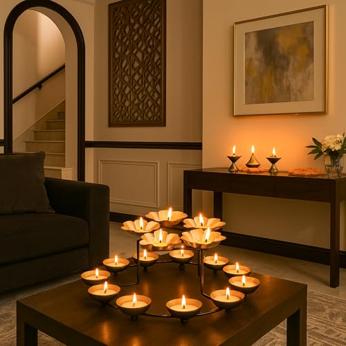 Image of MARKET 99 Metal Tree T-Light Holder Black & Gold | Artistic Decorative Candle Stand for Diwali & Christmas | Modern Tabletop Home Decor Accent for Weddings, Birthdays & Ambient Lighting
