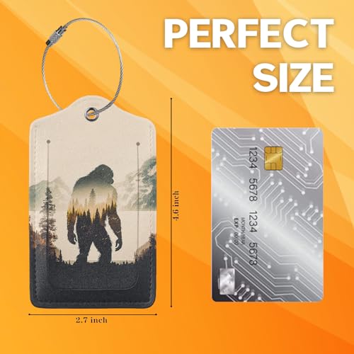 2 Pack Bigfoot Luggage Tag for Suitcases, Mountains Forest Leather Luggage Tag Privacy Cover ID Label for Women Men Travel2