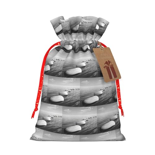 Bolsa con cordón para impresión de imágenes de piedras Zen grises con etiqueta de papel kraft para Navidad, Halloween, fiesta, embalaje de regalo