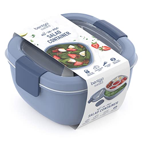 Bentgo® Salad - Stackable Lunch Container With Large 54-Oz Salad Bowl, 4-Compartment Bento-Style Tray For Toppings, 3-Oz Sauce Container For Dressings, Built-In Reusable Fork & Bpa-Free (Slate) #TOP6