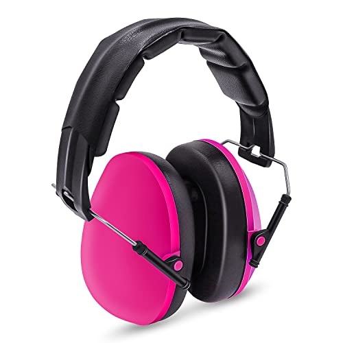 Lookka Ear Defenders Kids, Foldable Adjustable Hearing Protection Noise Cancelling Blue Ear Muffs for Children Baby (6 Months to 14 Years Old), Pink