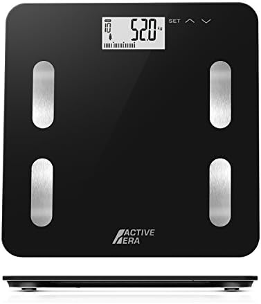 Active Era® Body Fat Bathroom Scales  Ultra Slim Weight Scale with BF%, BMI, Age, Weight and Height  Highly Accurate with Large 30cm x 30cm Base (Black)