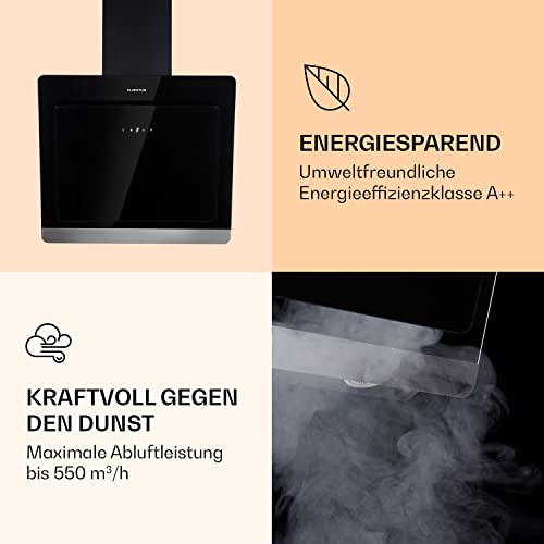 Klarstein Okap kuchenny 60 cm, z filtrem z węglem aktywnym, strumień powietrza 563 m³/h, okap ścienny z diodami RGB i IoT/WiFi, ciche okapy kuchenne 60 cm