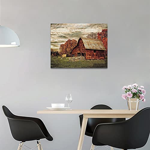 Farmhouse Barn Decor Wall Art Farm Horse Barn Pictures Canvas Print Country Painting Modern Home Framed Artwork For Bathroom Bedroom Kitchen 12"X16" #TOP1
