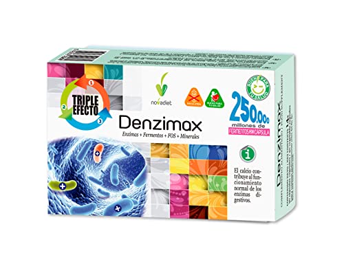 Novadiet - DENZIMAX Cápsulas con Enzimas, Calcio, Selenio, Fermentos, FOS y Minerales, Favorece y Ayuda las Digestiones Lentas y Pesadas y al Bienestar Digestivo - 30 Cápsulas