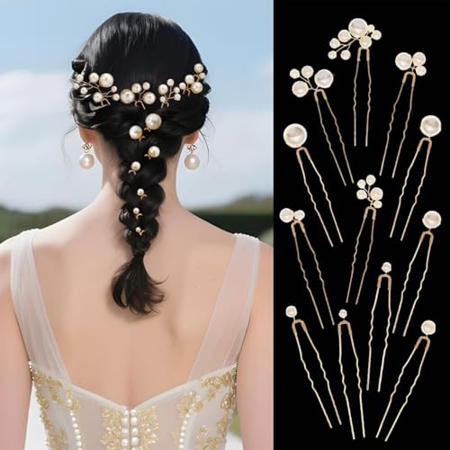 LAOYEFACAI 12 piezas de accesorios de joyería para novias Diadema con hojas de strass y perlas Horquillas con hojas de cristal Accesorios para el cabello hechos a mano para novias