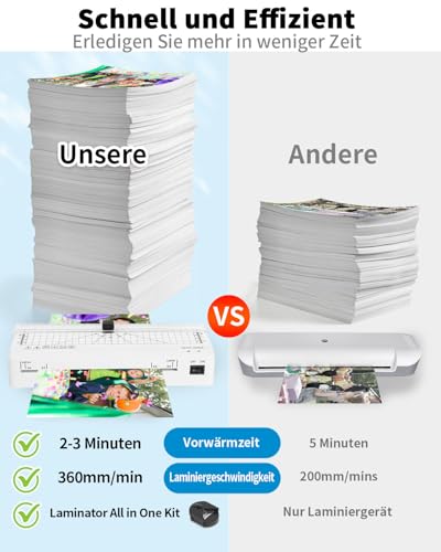 Laminiergerät, Laminiergerät A4 mit schnelles Aufwärmen, A4/A5/A6 Laminiergeräte 80-125 Mic mit integriertem Schneidegerät für Heimgebrauch Büro Schule Fotos