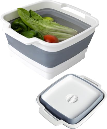 Image of Collapsible Wash Basin with Drain Plug 9L (2.4Gal), Dishpan for Washing Dishes Basin,Collapsible Dish Tub Portable Sink for Kitchen Sink, Camping RV Washing Tub(Gray)