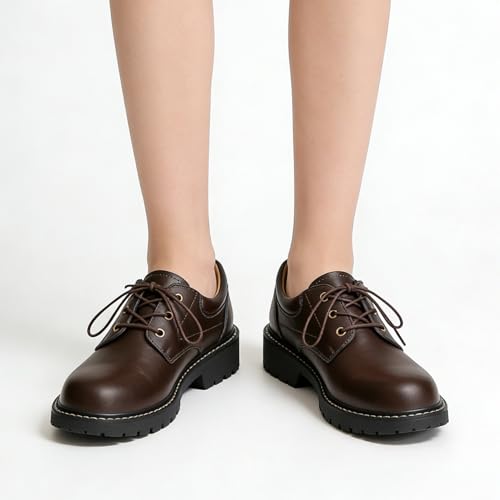 Image of Black Women's Oxford Shoes, Non Slip Work Office Dressy Brogue Shoes | Classic Smooth Leather Lace Up Oxford Brogues, Lightweight Comfort Platform Uniform Shoes for Business School Daily Wear