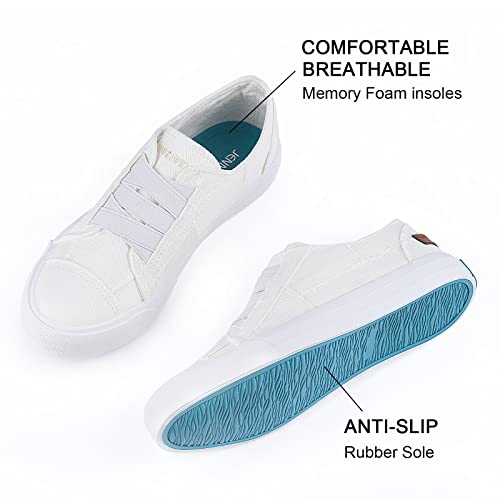 Jenn Ardor Women's Fashion Slip On Canvas Sneakers - Lightweight, Elastic, Comfortable Low Top Casual Tennis Walking Summer Shoes For Women White Elastic Shoelaces 6 #TOP3