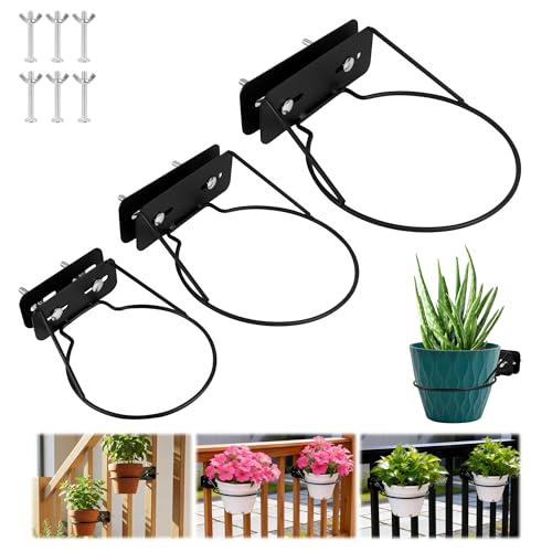 Mytium Railscapes Plant Holder Between Rails - 3pc Heavy Duty Hanging Plant Holder Adjustable Width Rail Scapes for Plants Railings Metal Hanging Plant Pot Stand for Balcony Patio and Stair