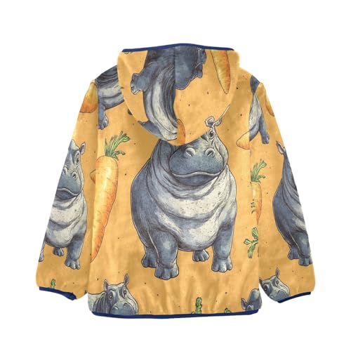 Hippo and Carrot Pattern Toddler Fleece Jacket Girl Boys Hooded Fleece Jacket Coat Warm Outwear Zip-up 3-10T2