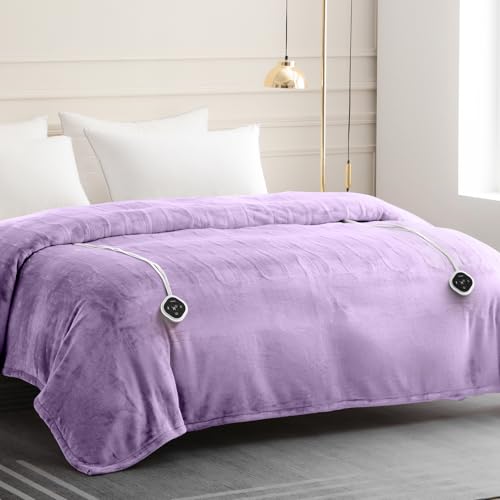 Image of HOMLYNS LuxeHeat Heated Blanket Electric Blanket Queen Size, Soft Flannel Sherpa Heating Blanket with 10 Heat Settings, 1-10 hrs Timer Auto Shut Off (84x90 inches, Purple), Only for 120V Voltage Use