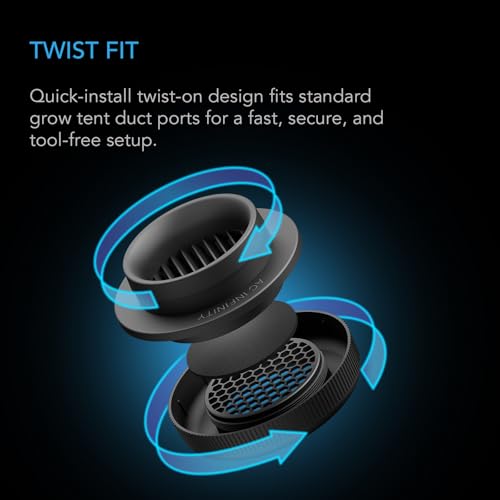 AC Infinity Grow Tent Duct Vent, 2 Pack – Light-Blocking Twist-On Air Vents with Built-in Adapter, Insect & Dust Filter, High Airflow, Fits Standard 6-Inch Duct Ports